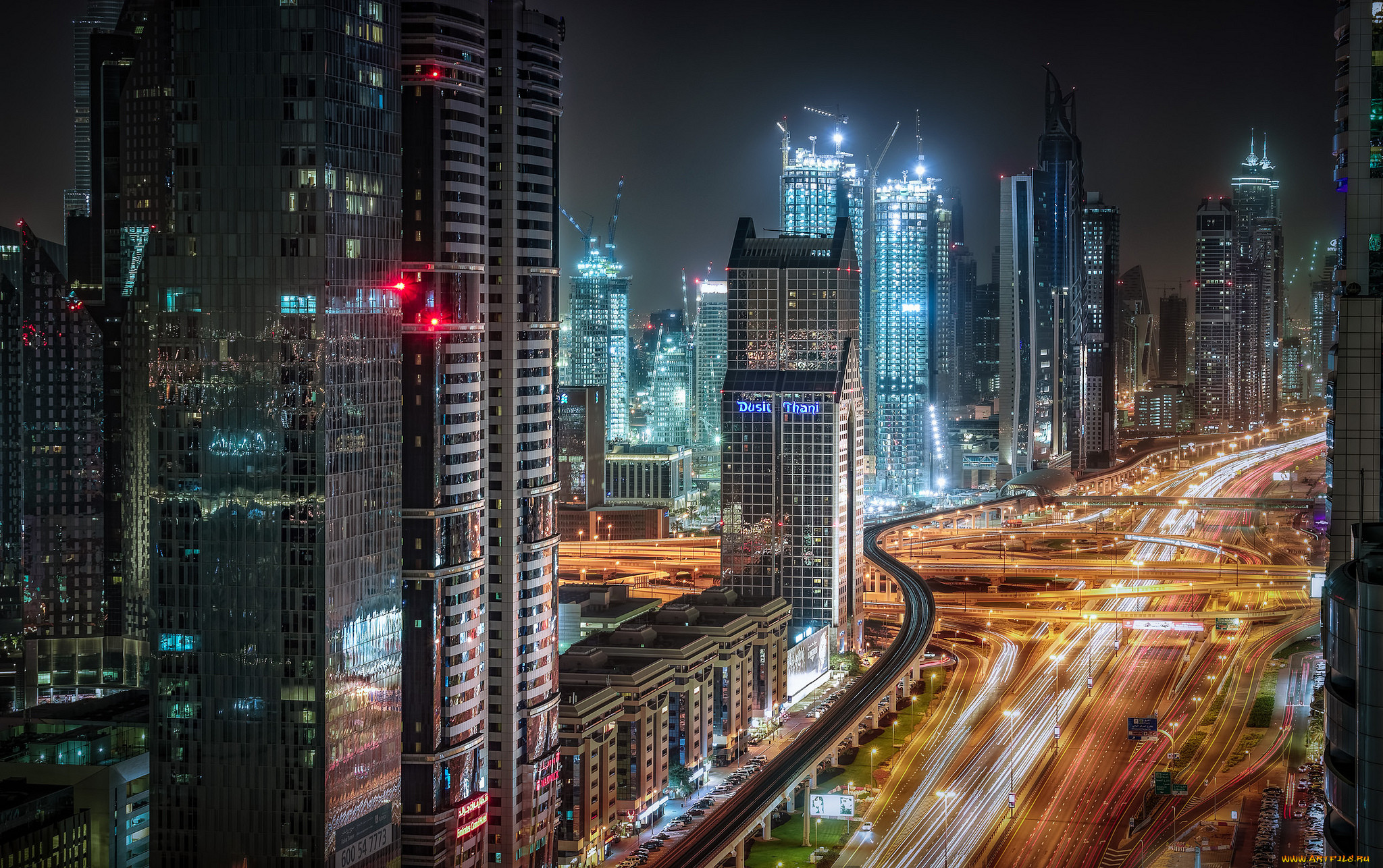 Dubai skyscrapers Night